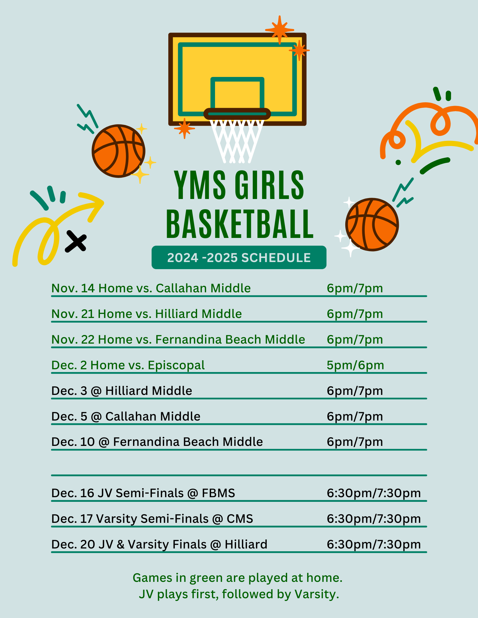Girls BBall game Schedule